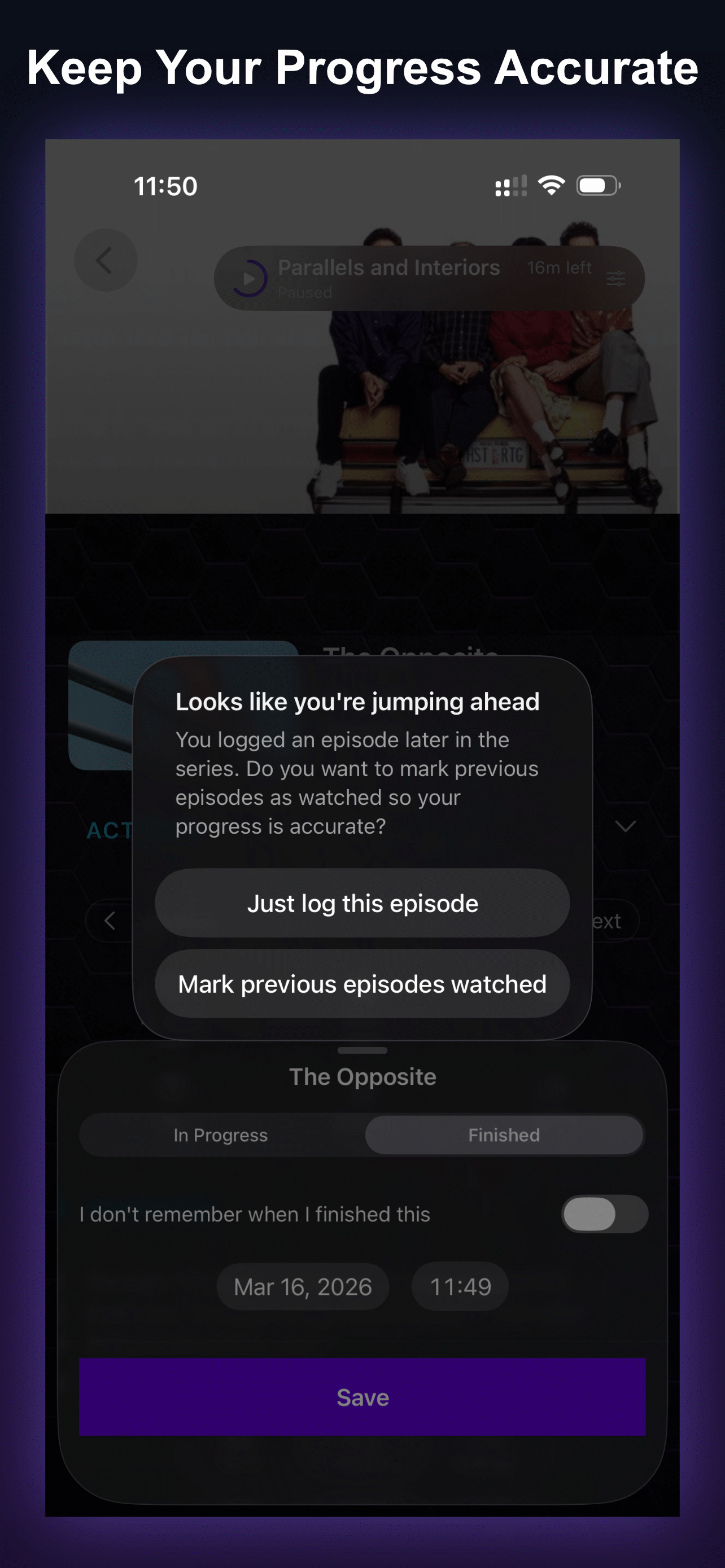 Mosaic screen for keeping watch progress accurate